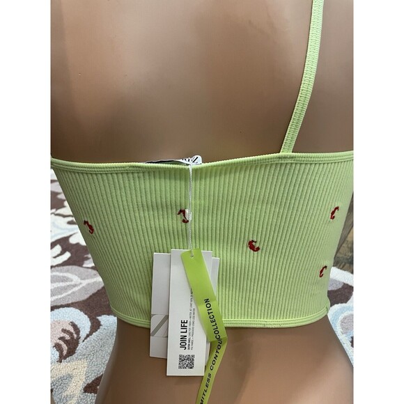NWT Zara Ribbed SeaHorse Crop Top Neon Green Tank Top Sz XS-S Contour Collection - Picture 6 of 6
